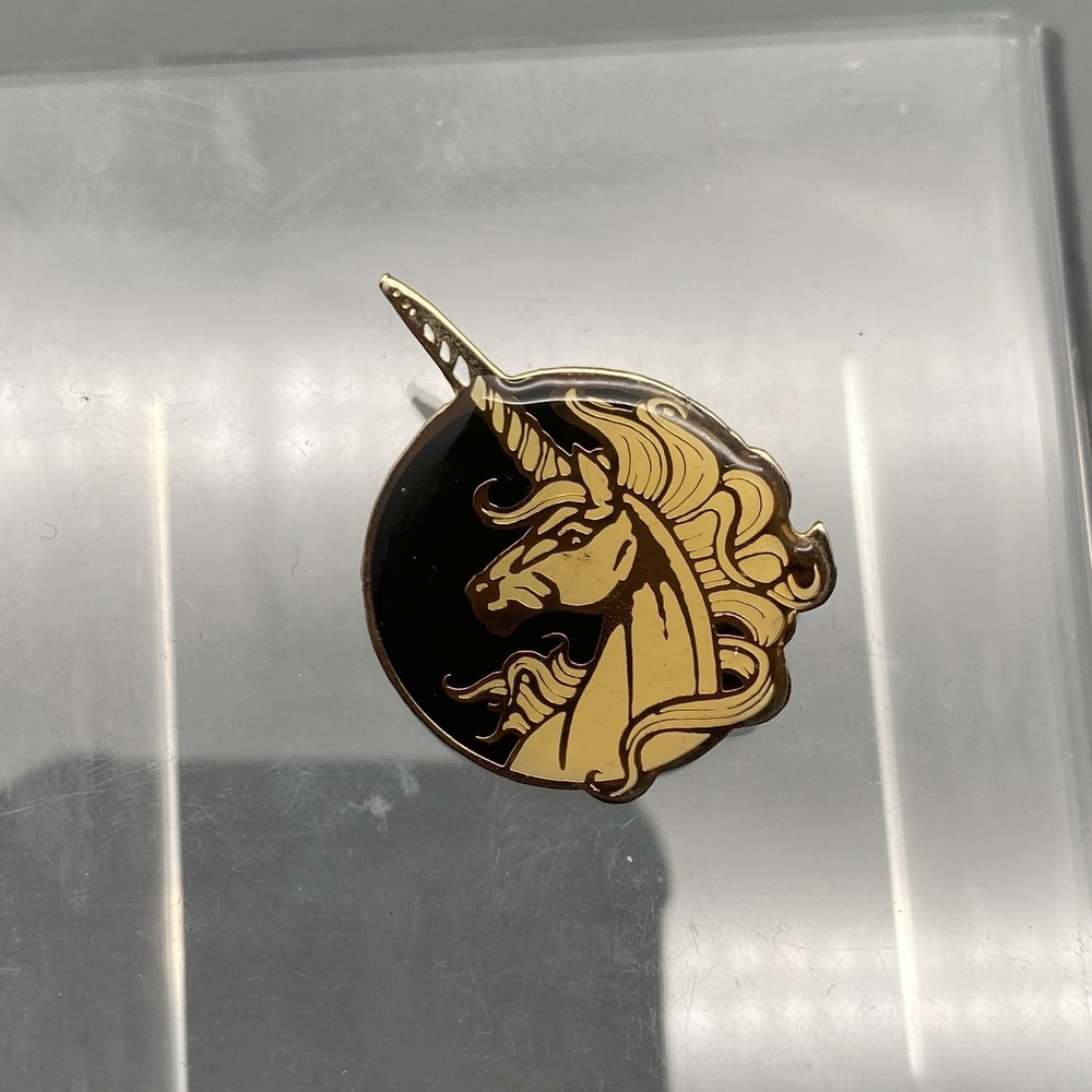 Vintage 1980 SWIB Unicorn Enamel Lapel Pin Gold Tone Fantasy Mythical Taiwan